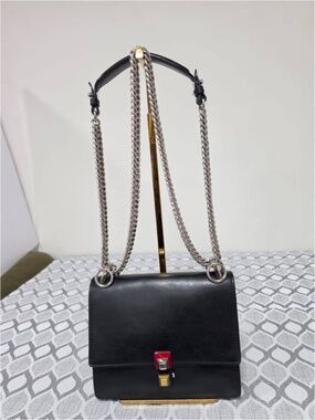 Authentic Fendi Signature Kan I Small Shoulder Bag Black